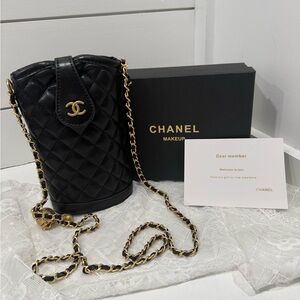 Chanel Beauty GWP/Novelty Bag Black Quilted Gold CC hardware Bucket Bag Gift VIP